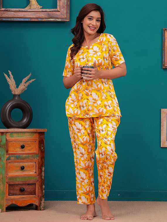 women printed nightwear pyjama set