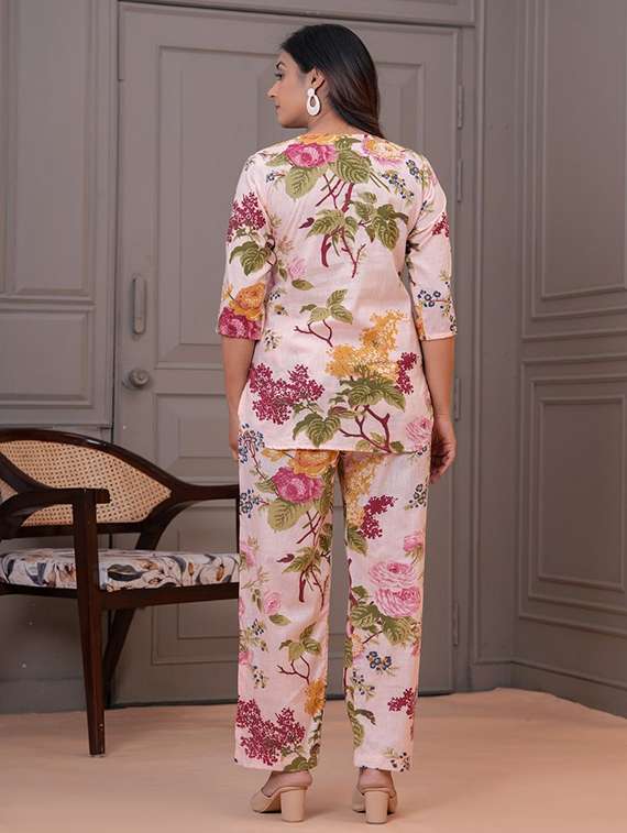 women printed three quarter sleeve co-ord set - 22219094 -  Standard Image - 3