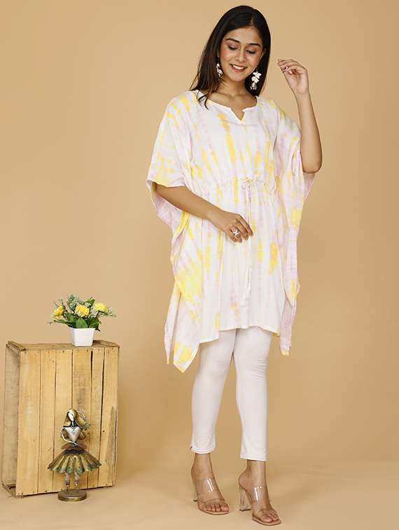 women tie & dye kimono sleeve kaftan tunic