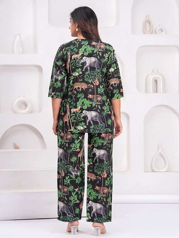 women printed three quarter sleeve co-ord set - 22219128 -  Standard Image - 3