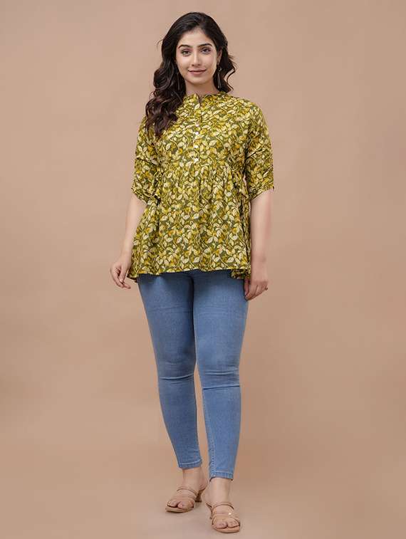 women printed three quarter sleeve a-line ethnic top