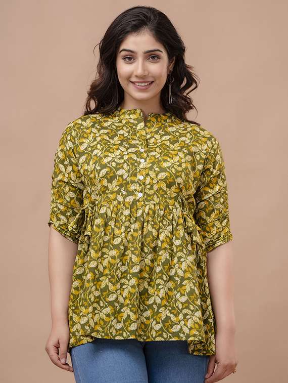 women printed three quarter sleeve a-line ethnic top - 22219129 -  Standard Image - 3