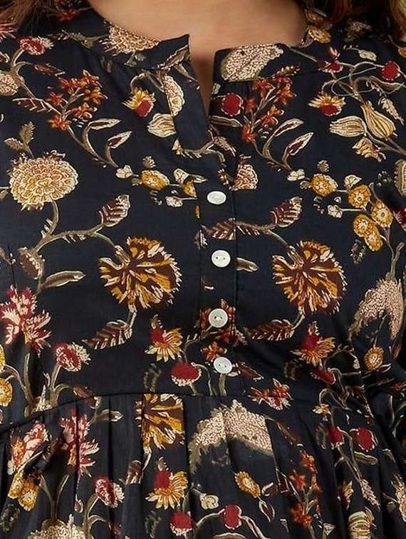 women floral printed three quarter sleeve a-line ethnic top - 22219139 -  Standard Image - 3