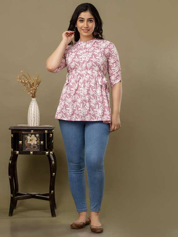 women floral printed three quarter sleeve a-line ethnic top - 22219146 -  Standard Image - 3