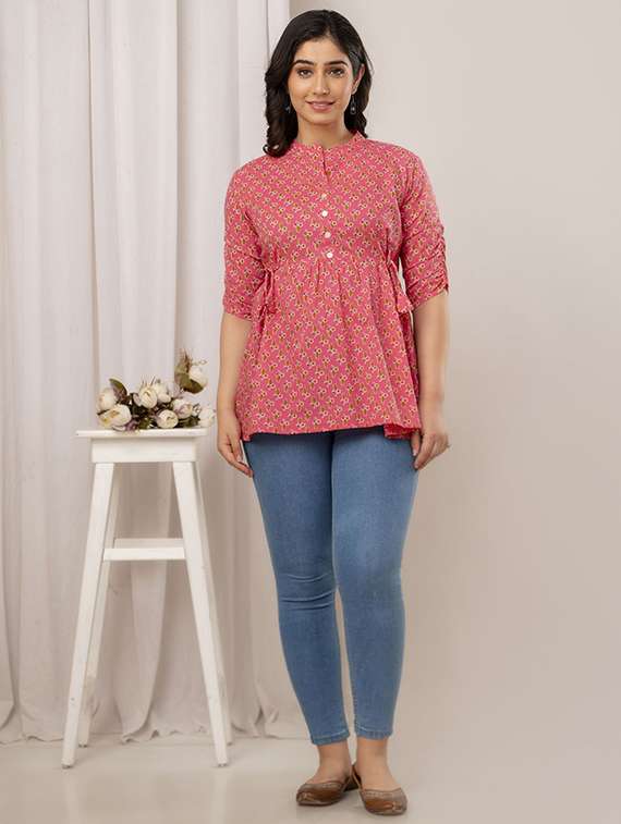 women floral printed three quarter sleeve a-line ethnic top - 22219149 -  Standard Image - 3