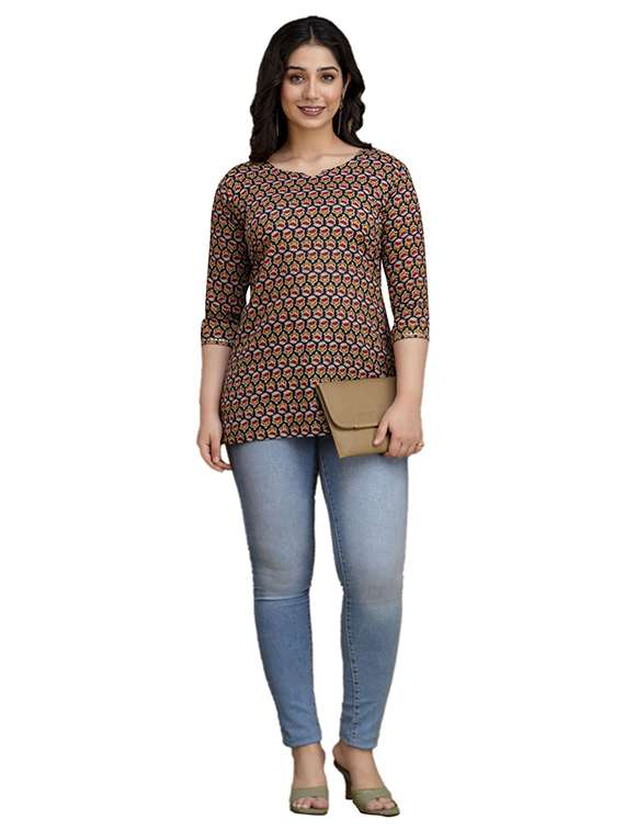 women floral printed three quarter sleeve straight kurti - 22219158 -  Standard Image - 3