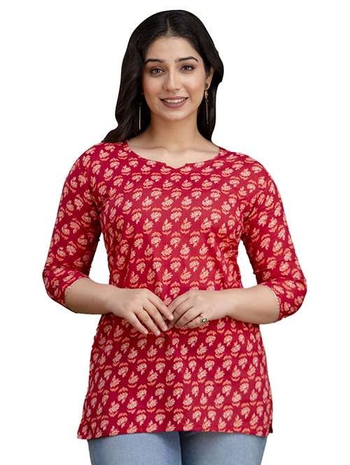 women floral printed three quarter sleeve straight kurti - 22219162 -  Standard Image - 0