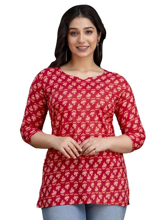 women floral printed three quarter sleeve straight kurti