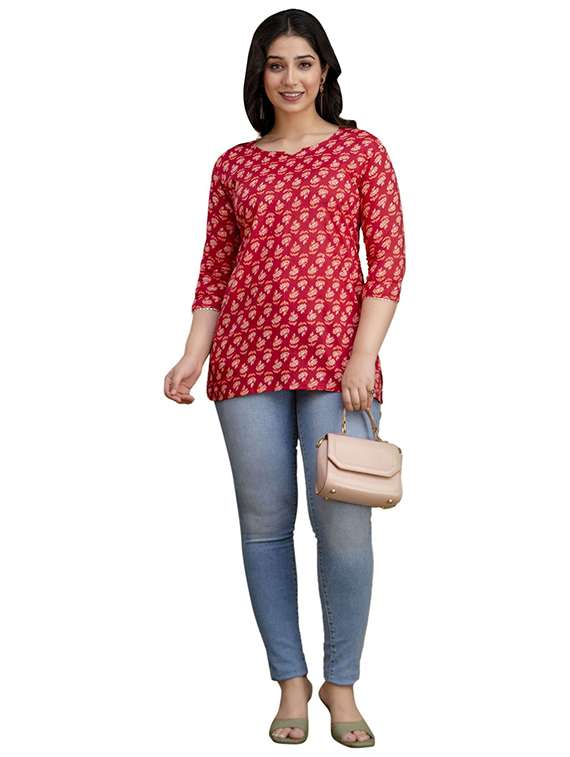 women floral printed three quarter sleeve straight kurti - 22219162 -  Standard Image - 3