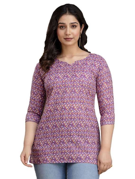 women printed three quarter sleeve straight kurti