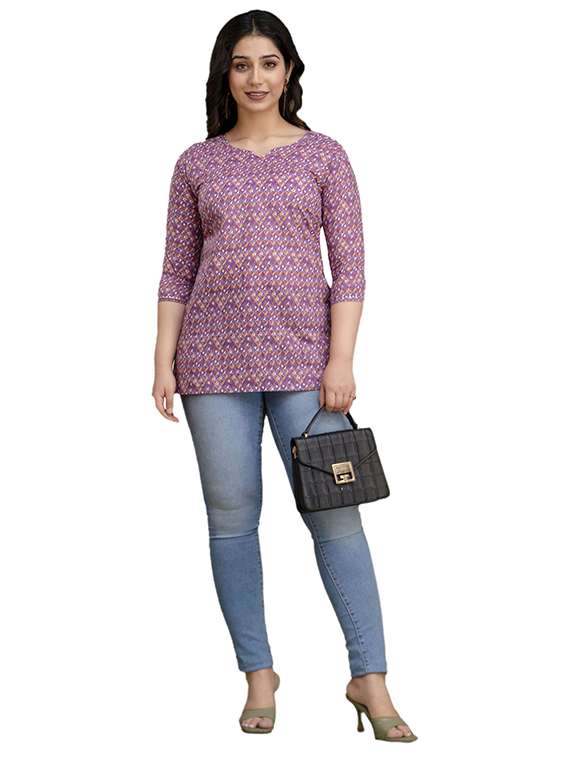 women printed three quarter sleeve straight kurti - 22219163 -  Standard Image - 3