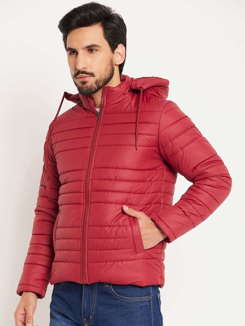 men solid long sleeve puffer jacket
