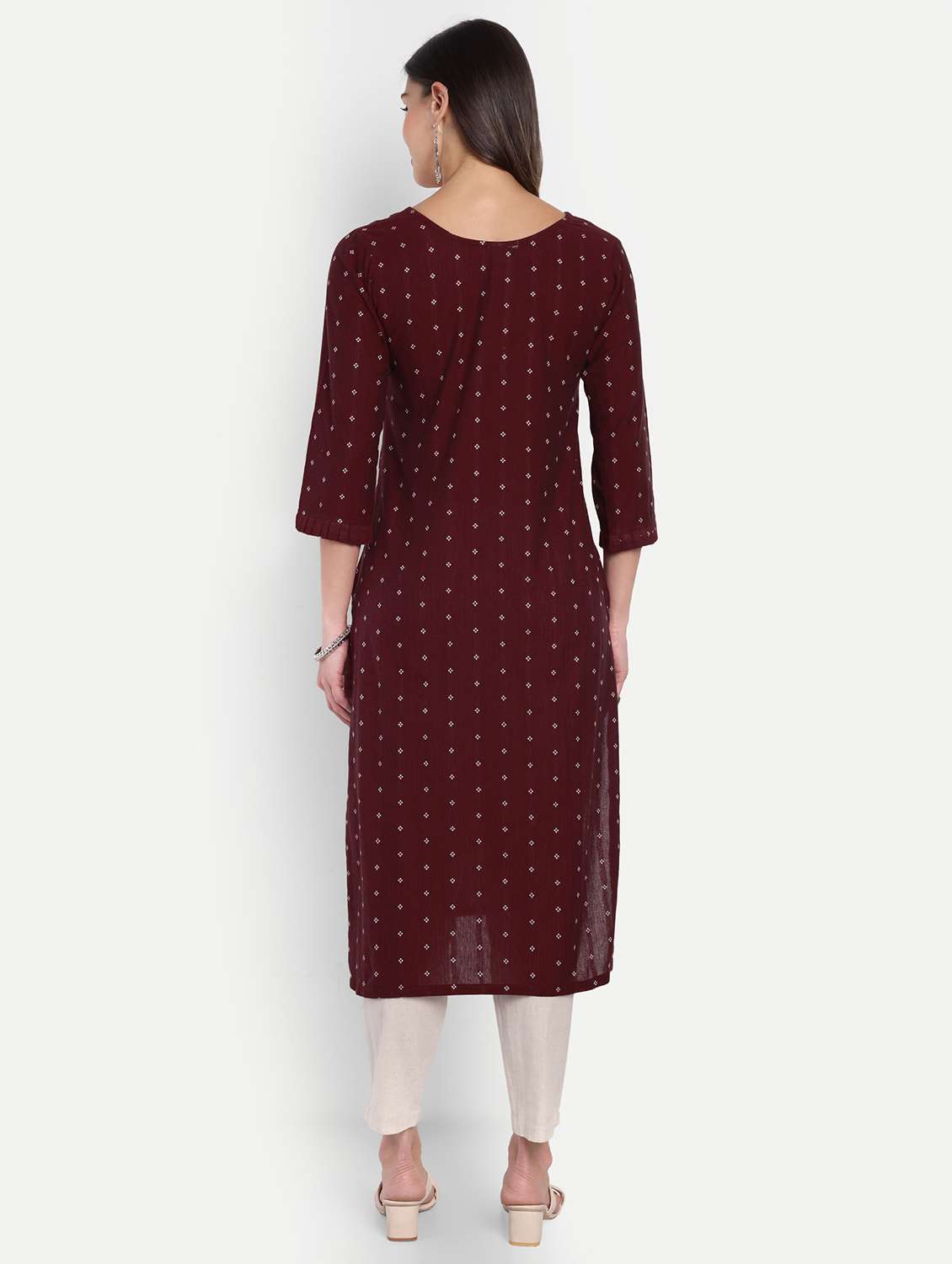 women self design three quarter sleeve straight kurta - 22219198 -  Standard Image - 3