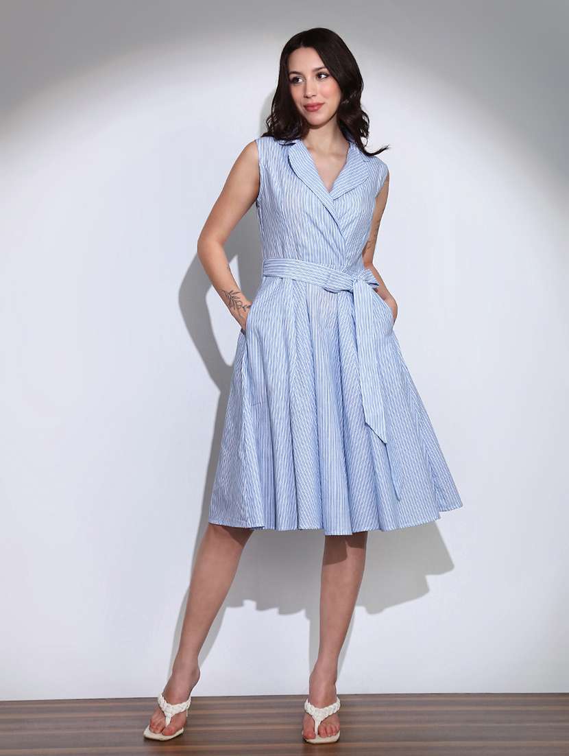 globus women black stripes notch lapel belted midi workwear dress