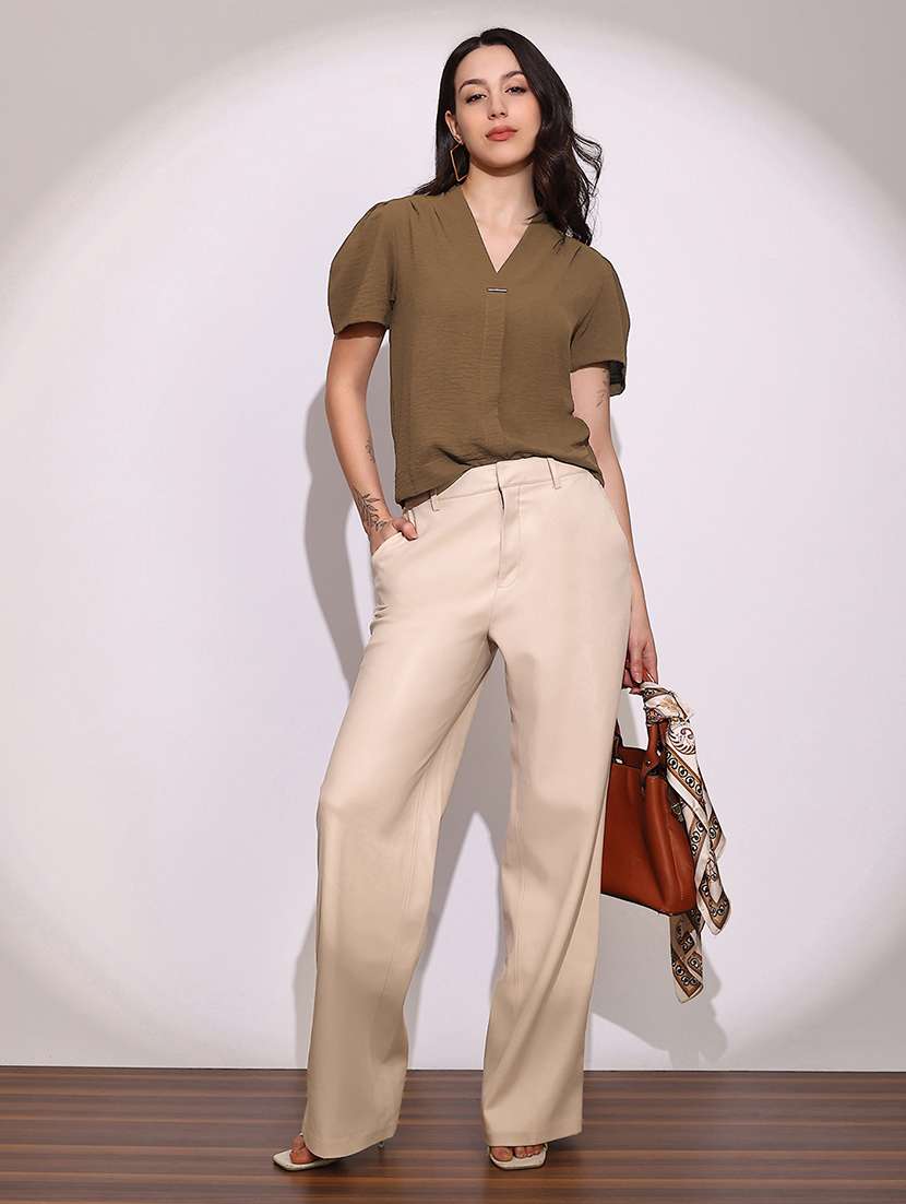 women solid puff sleeve straight fit  top - 22219244 -  Standard Image - 3