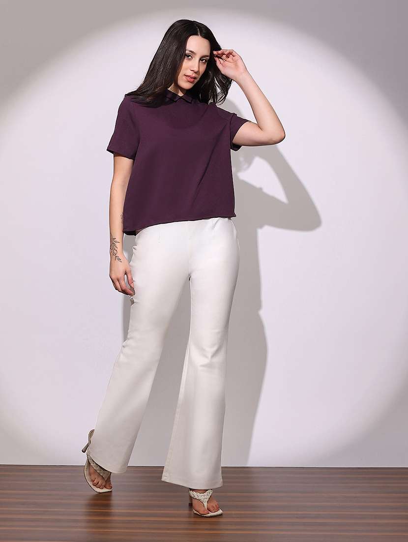 globus women purple short sleeves collared neck back button shirt style top - 22219257 -  Standard Image - 3