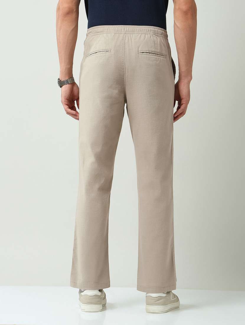 men solid mid rise flat front casual trouser - 22219325 -  Standard Image - 3