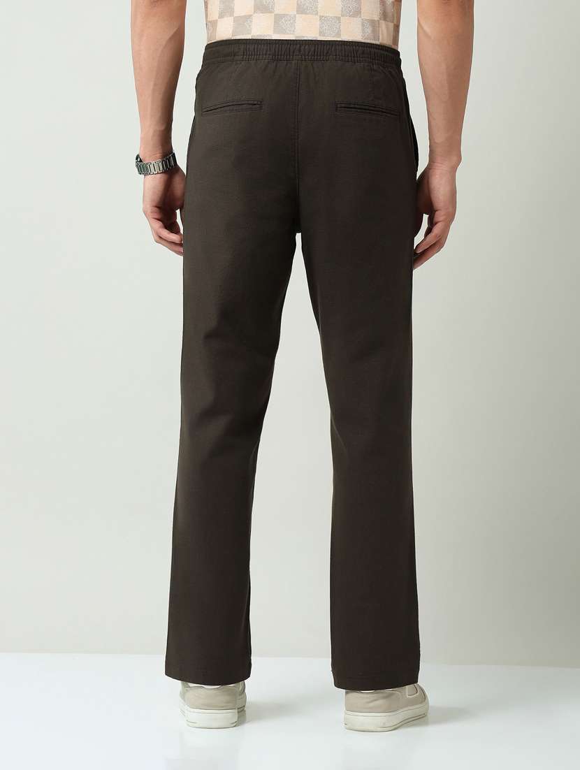 men solid mid rise flat front casual trouser - 22219327 -  Standard Image - 3