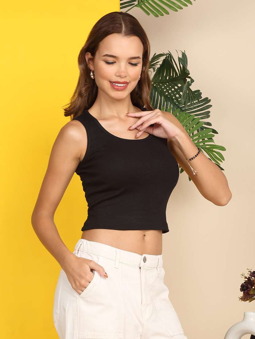 women solid sleeveless crop tank top - 22219368 -  Standard Image - 3