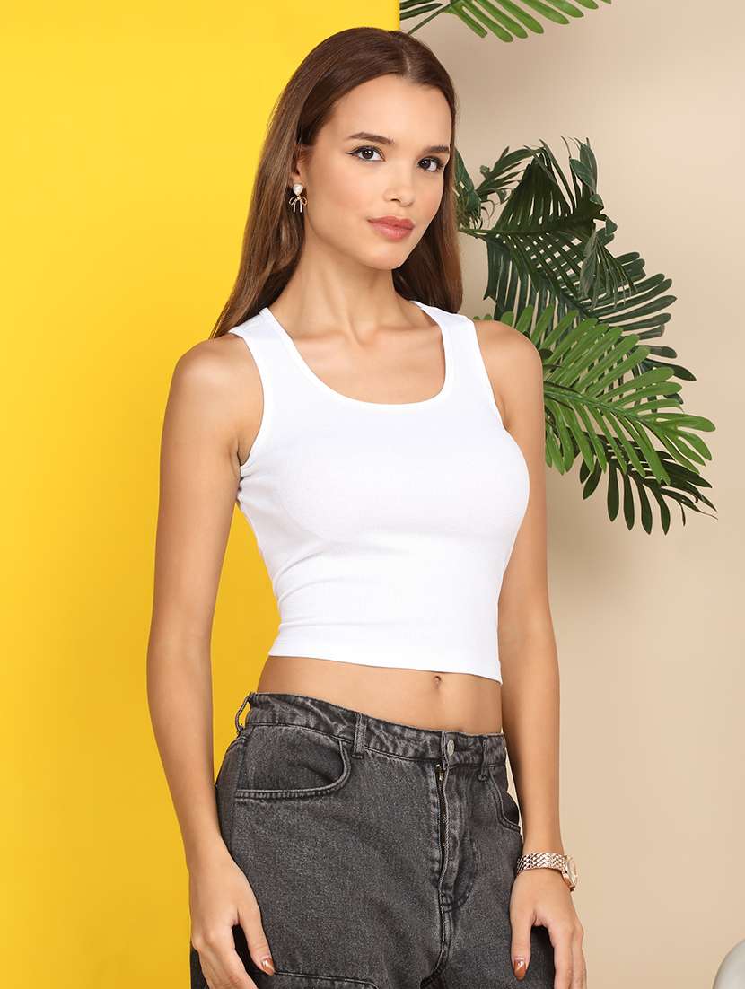 women solid sleeveless crop tank top - 22219369 -  Standard Image - 3