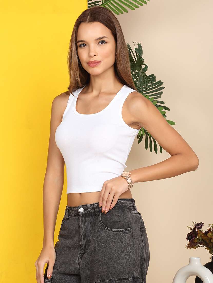 women solid sleeveless crop tank top - 22219369 -  Standard Image - 5