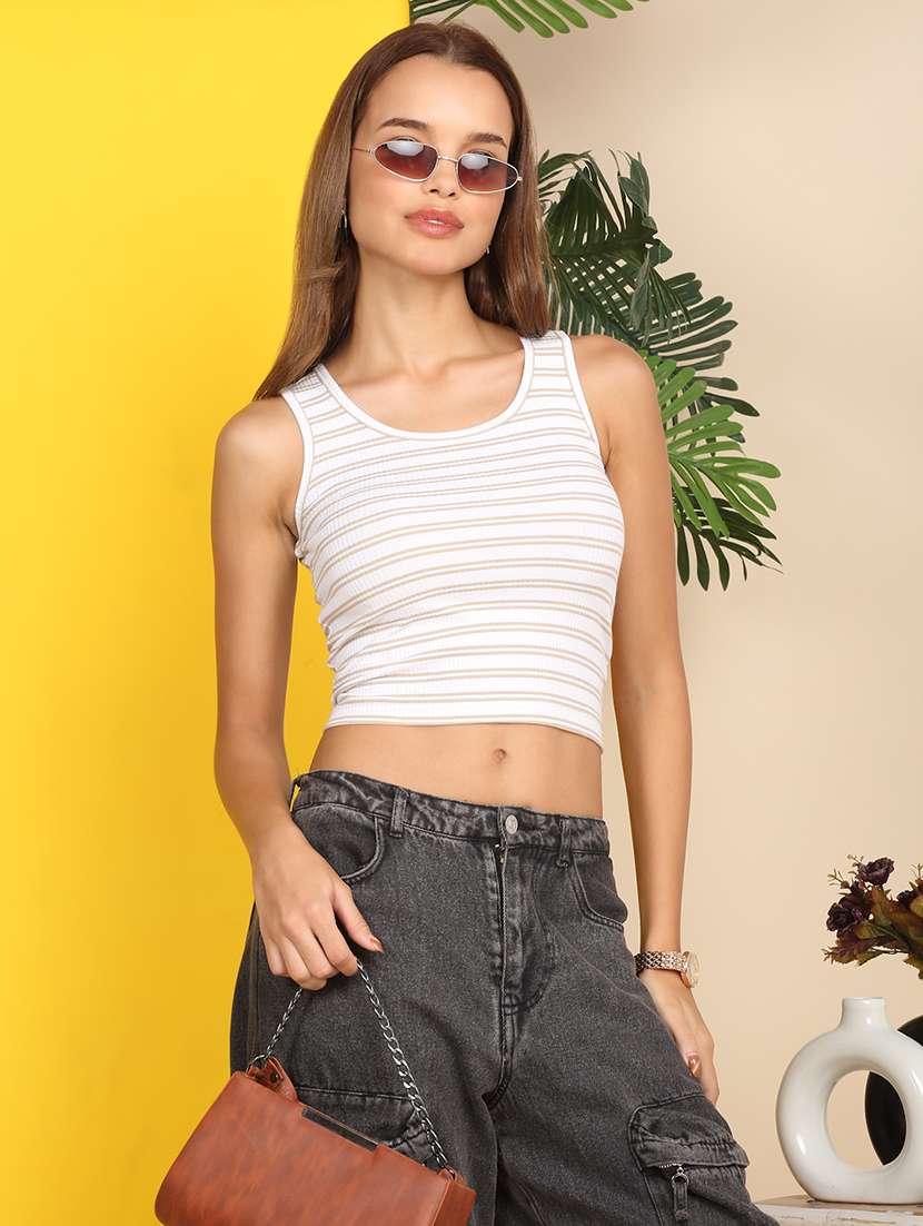 women striped sleeveless crop tank top