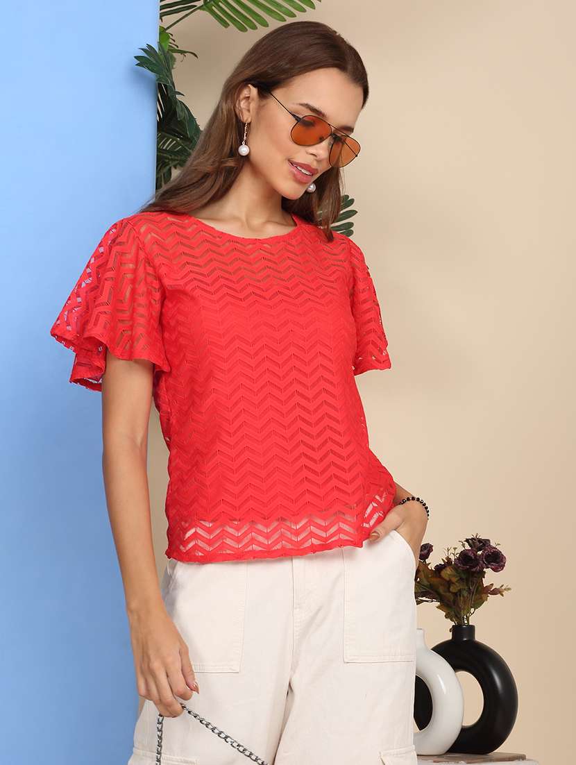 women self designed flared sleeve top