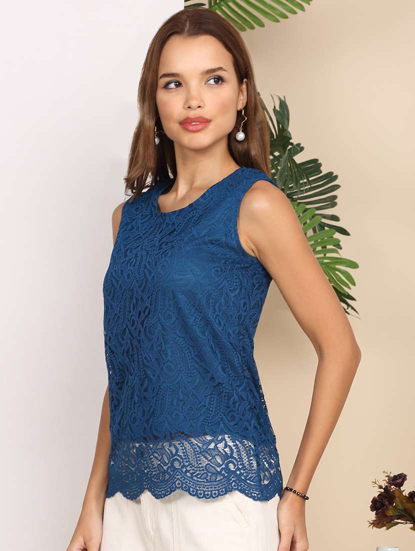 women self designed sleeveless lace top - 22219389 -  Standard Image - 5
