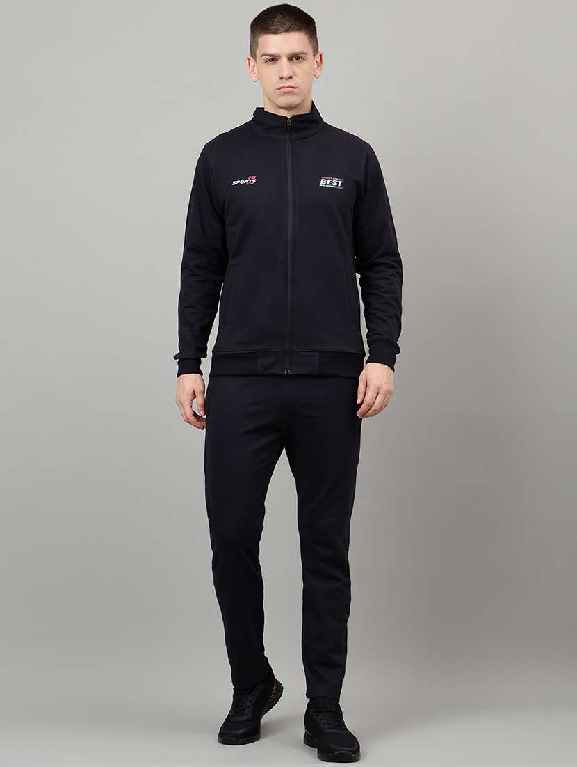 men placement print long sleeve full length track suit