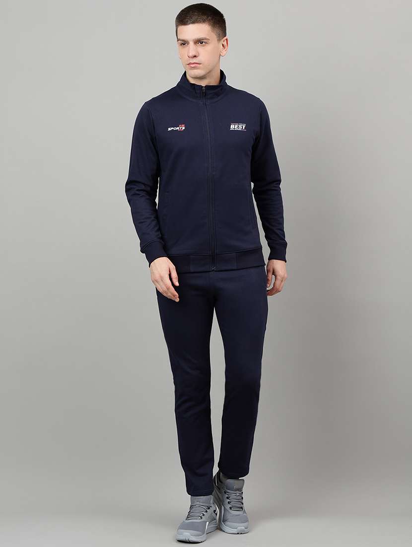 men placement print long sleeve full length track suit