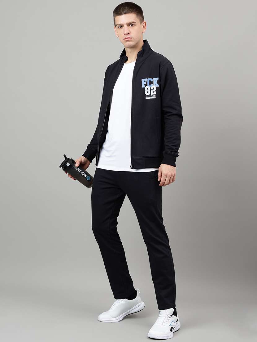 men placement print long sleeve full length track suit