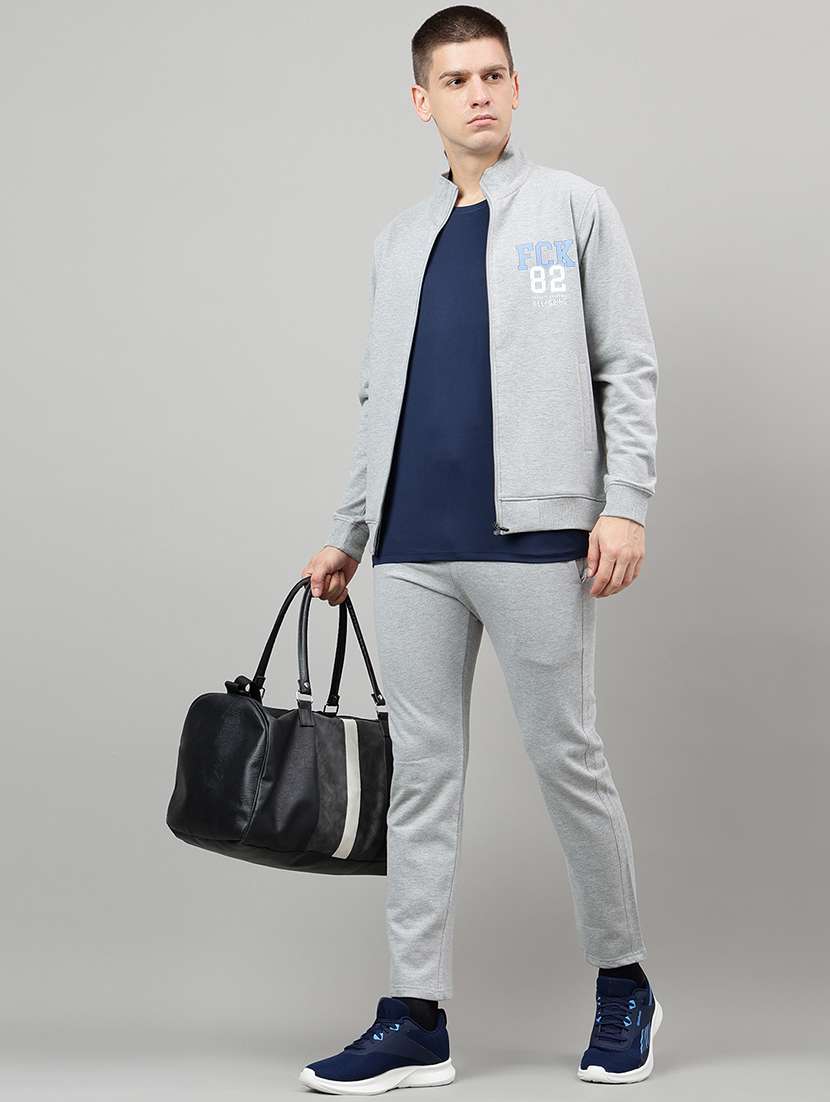 men placement print long sleeve full length track suit