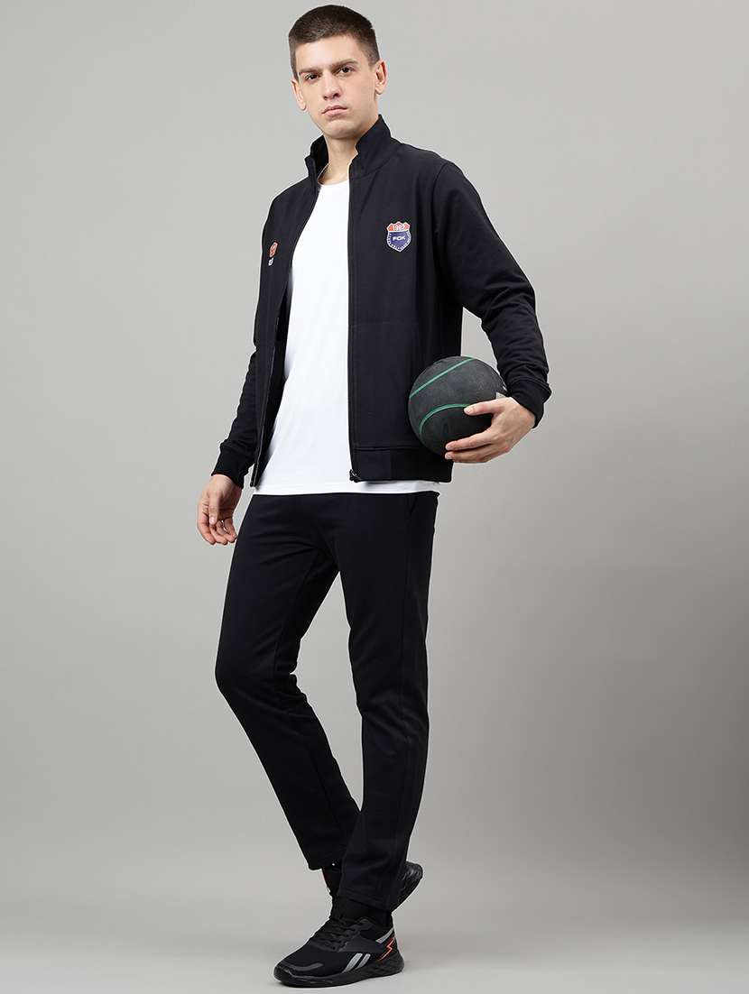 men placement print long sleeve full length track suit