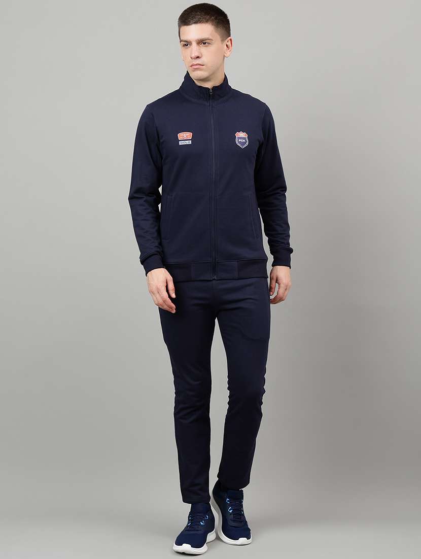 men placement print long sleeve full length track suit