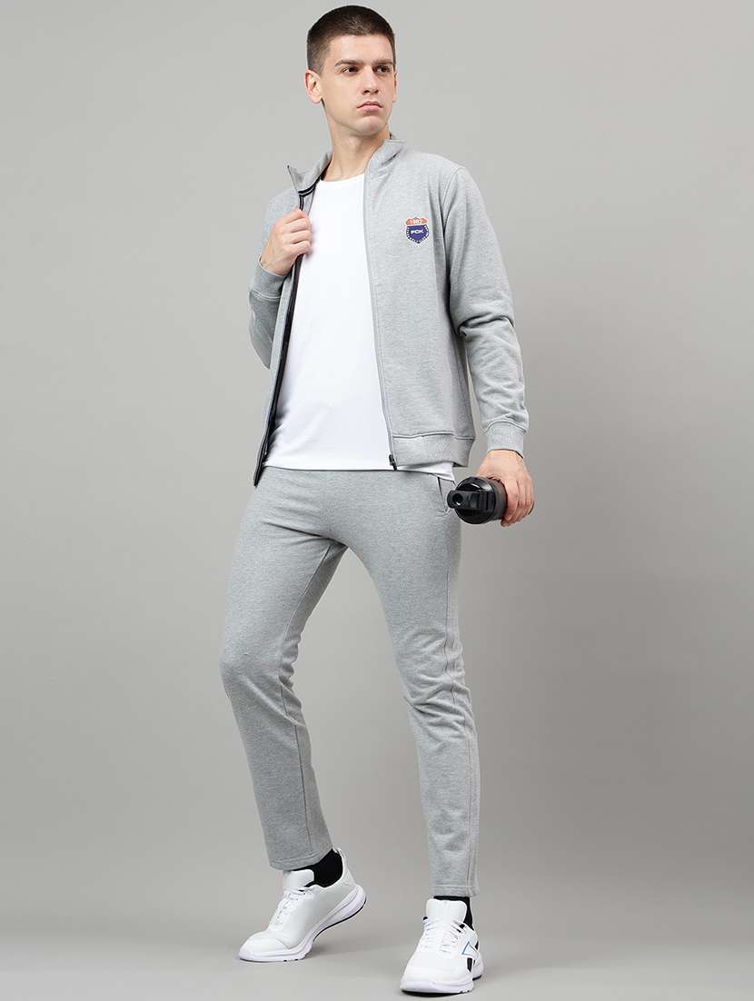 men placement print long sleeve full length track suit