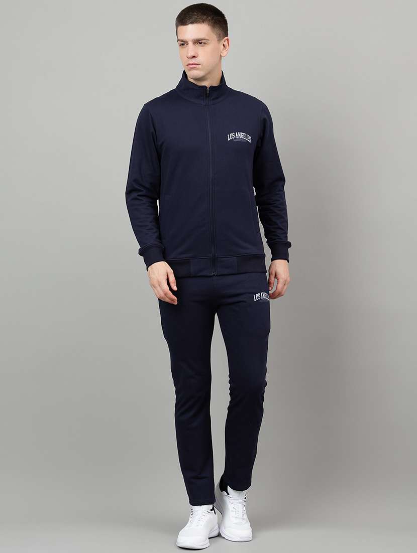 men placement print long sleeve full length track suit