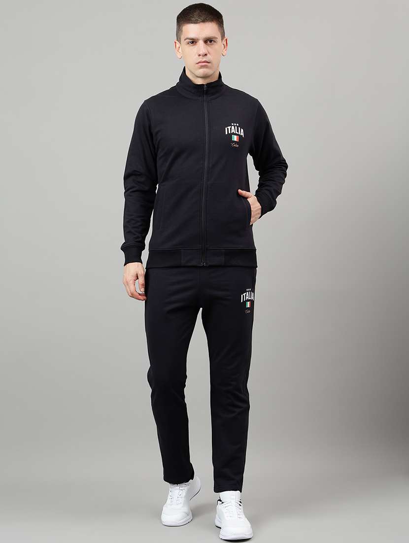 men placement print long sleeve full length track suit
