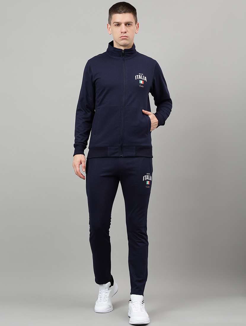 men placement print long sleeve full length track suit