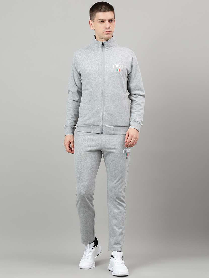 men placement print long sleeve full length track suit