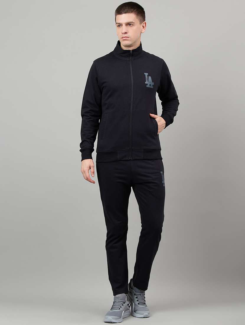 men placement print long sleeve full length track suit