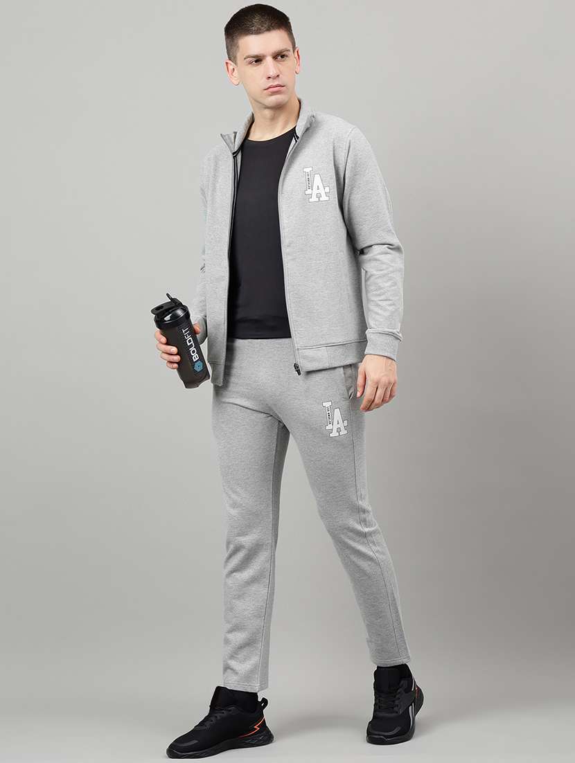 men placement print long sleeve full length track suit
