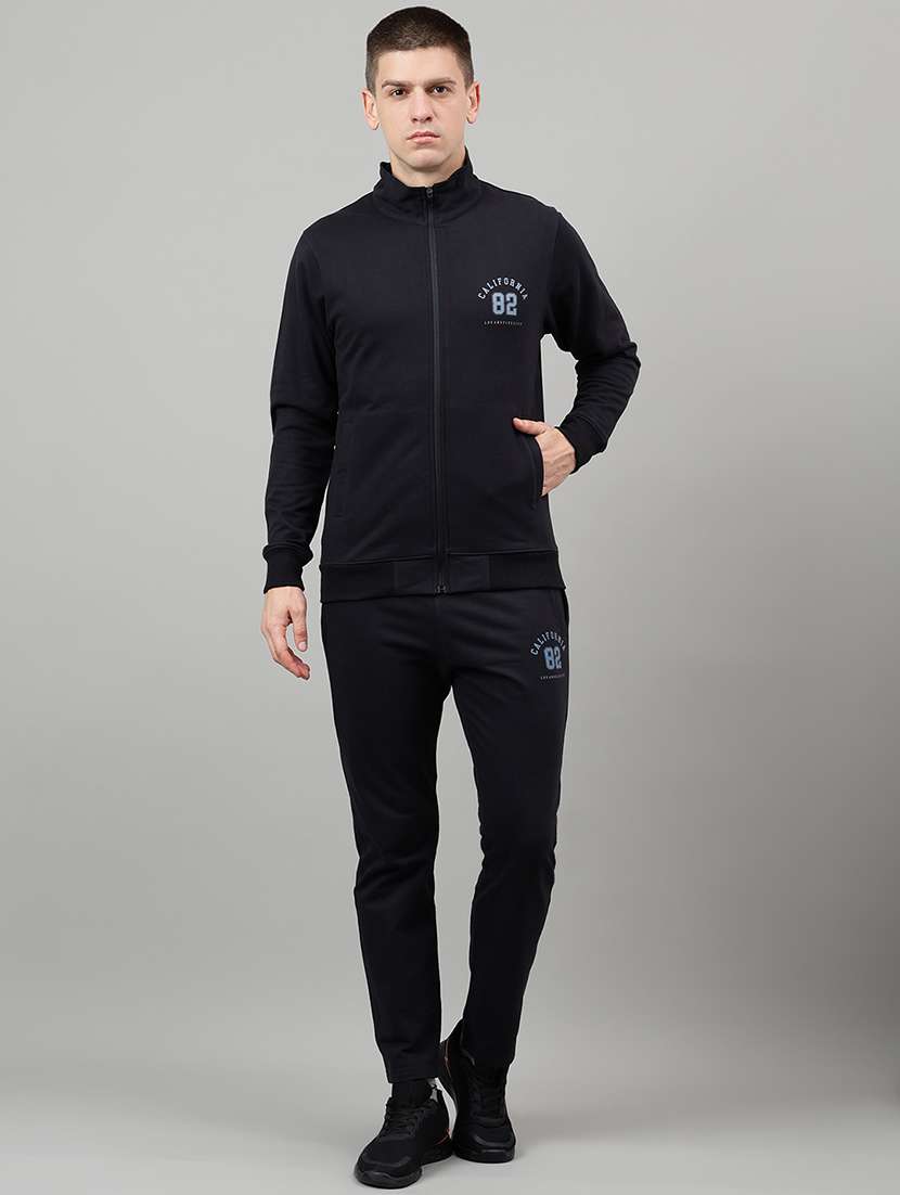 men placement print long sleeve full length track suit