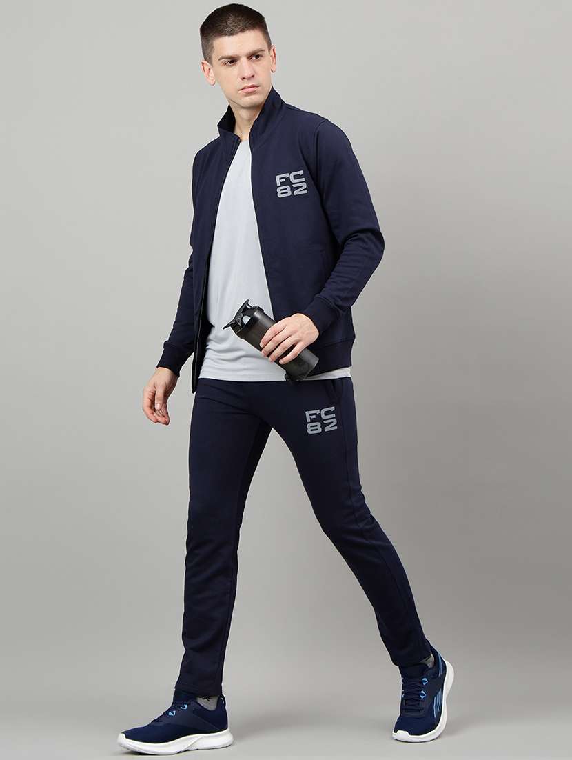 men placement print long sleeve full length track suit