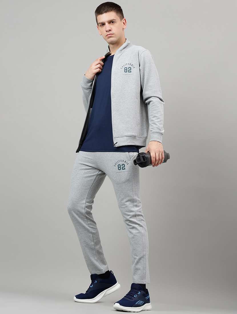 men placement print long sleeve full length track suit