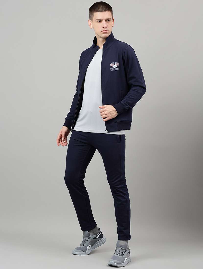 men placement print long sleeve full length track suit