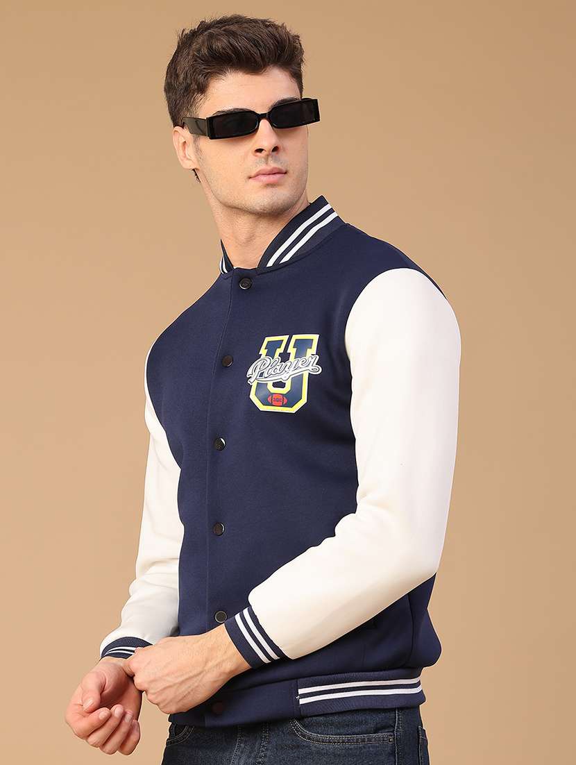 men color blocked long sleeve varsity jacket