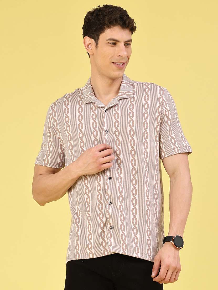 men printed short sleeve regular fit casual shirt