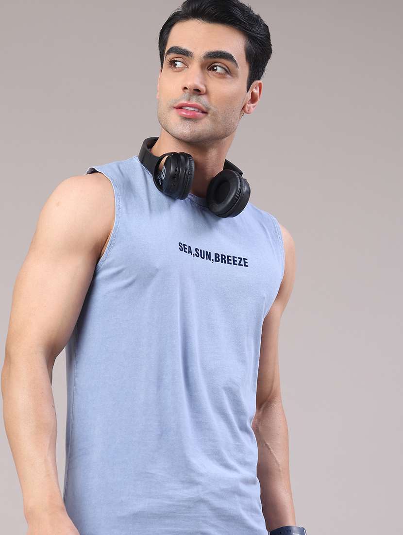 men typographic sleeveless slim fit t-shirt