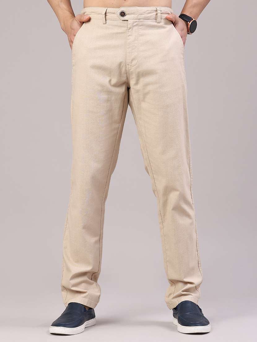 men solid mid rise chinos casual trouser