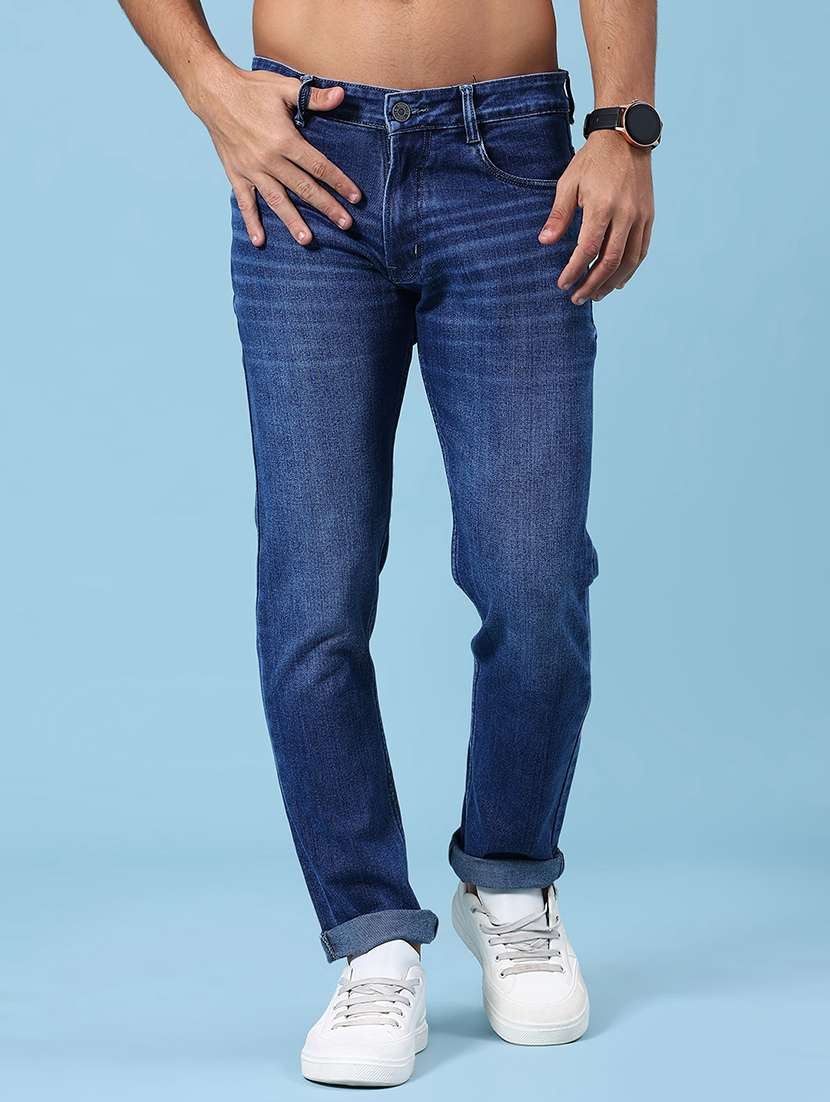 men washed mid rise full length slim fit jeans